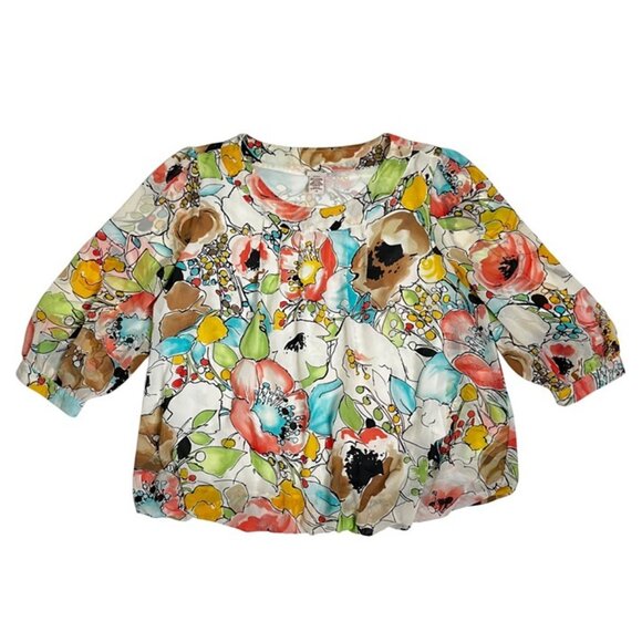 Covington blouse women's L white pink brown floral scoop neck loose fit - Picture 9 of 11